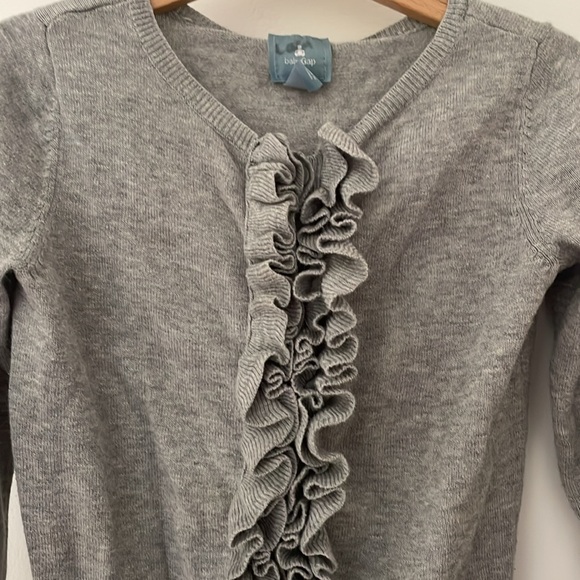 Gap Girls Size 4 Light Gray Cardigan Sweater | Ruffle Button-Up Long Sleeve - Picture 4 of 13